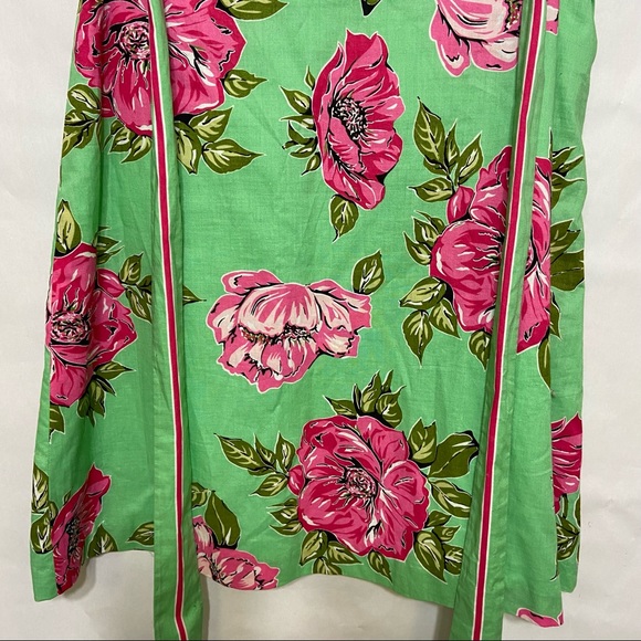 TIBI COTTON GREEN PINK FLORAL FLOWERS TIE WAIST SKIRT - Picture 6 of 15